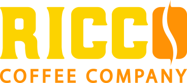 Ricco Coffee Company full-color logo with bold yellow text and orange bean icon