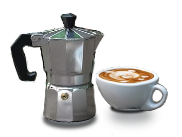 Creative-Moka-Pot-Latte-Recipe A traditional Moka pot coffee maker brewing a rich cup of coffee, offering a flavorful taste of Italy in every sip, perfect for coffee enthusiasts.