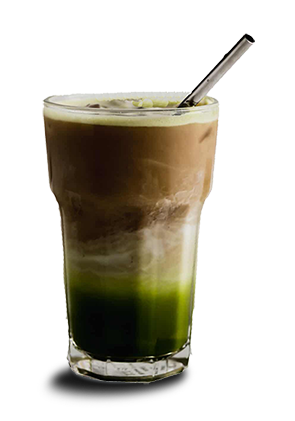 Moka-Pot-Matcha-Espresso-Delight A refreshing green drink with a straw in a Moka pot, representing the traditional Italian coffee-making method and culture encapsulated in a beverage.