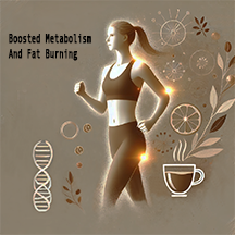 An illustration of a fit and active person running along with a steaming coffee cup, symbolizing caffeine’s ability to boost metabolism, enhance fat oxidation, and aid weight loss
